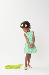 Green Retro Print Dress Kids