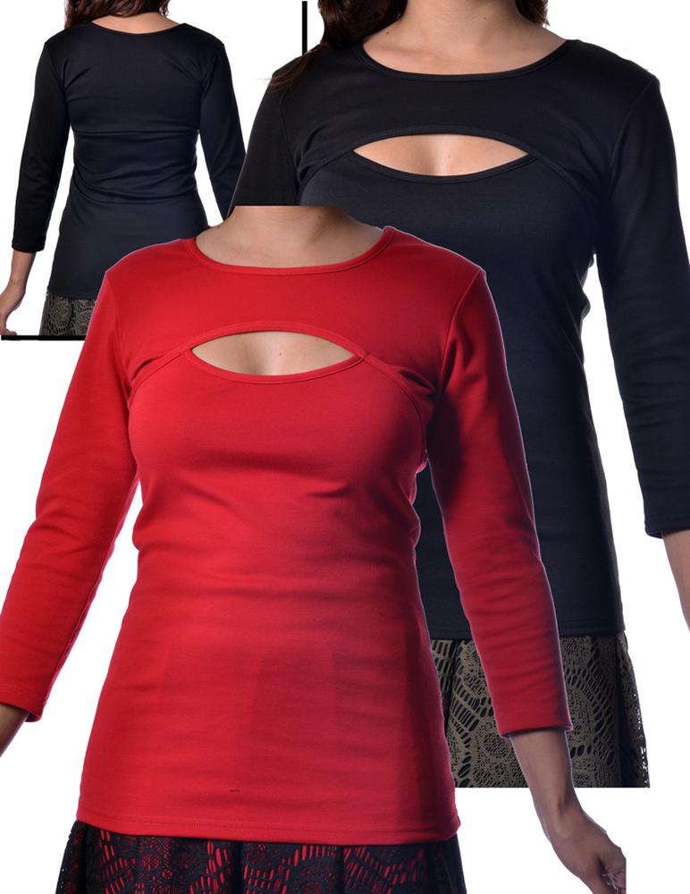 Peek a Boo Top 3/4 Sleeve Black