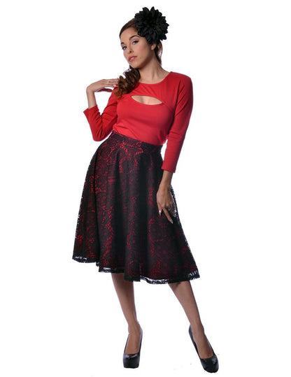 Peek a Boo Top 3/4 Sleeve Red