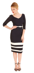 Navy V-Dress White Stripe