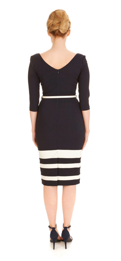 Navy V-Dress White Stripe